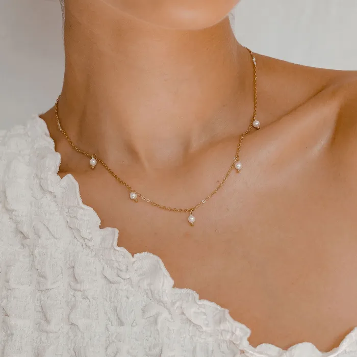 Necklaces Hey Happiness Cinque Pearl Chain Necklace Gold Necklaces Hey Happiness Cinque Pearl Chain Necklace Gold