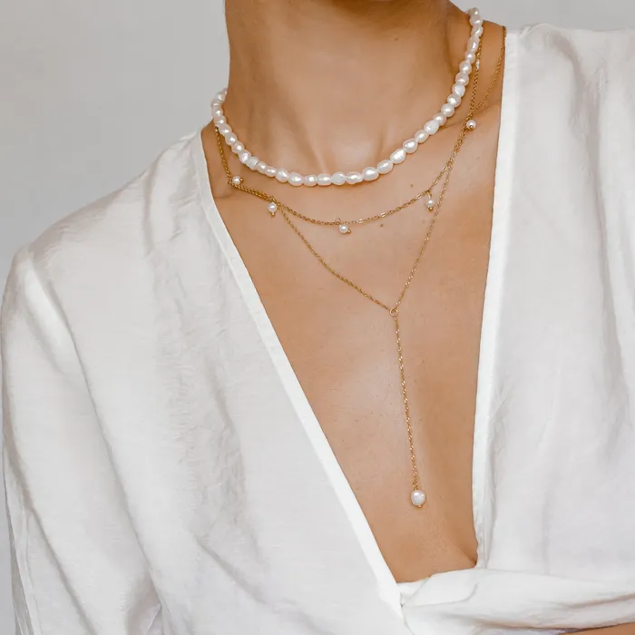 Necklaces Hey Happiness Cinque Pearl Chain Necklace Gold Necklaces Hey Happiness Cinque Pearl Chain Necklace Gold