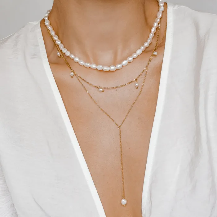 Necklaces Hey Happiness Cinque Pearl Chain Necklace Gold Necklaces Hey Happiness Cinque Pearl Chain Necklace Gold