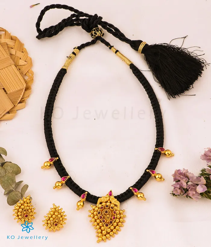 Necklaces Silversmith The Amravana Silver Paisley Ornate Thread Necklace Black