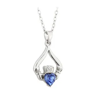 Necklaces Solvar Solvar Rhodium Plated Claddagh Birthstone Pendant September Necklaces Solvar Solvar Rhodium Plated Claddagh Birthstone Pendant September