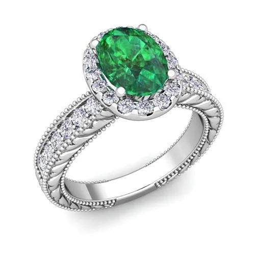 Oval Green Emerald Natural Earth Mined Diamond 350 Carats Gemstone Ring 14K White Gold GB Rings Oval Green Emerald Natural Earth Mined Diamond 350 Carats Gemstone Ring 14K White Gold GB Rings