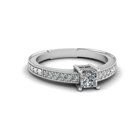 Princess And Round Cut 225 Ct Natural Earth Mined Diamonds Antique Look Ring White Gold GB Rings Princess And Round Cut 225 Ct Natural Earth Mined Diamonds Antique Look Ring White Gold GB Rings