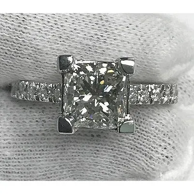 Rings GB 350 Carats Princess Cut Natural Earth Mined Diamond Ring With Accents White Gold 14K