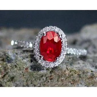 Rings GB 365 Ct Halo Red Ruby And Natural Earth Mined Diamonds Wedding Ring White Gold 14K Rings GB 365 Ct Halo Red Ruby And Natural Earth Mined Diamonds Wedding Ring White Gold 14K