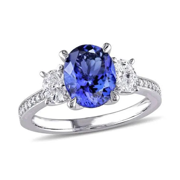 Rings GB Oval Cut 450 Ct Tanzanite With Natural Earth Mined Diamonds 3 Stone Style Ring 14K Rings GB Oval Cut 450 Ct Tanzanite With Natural Earth Mined Diamonds 3 Stone Style Ring 14K