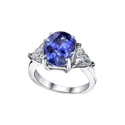 Rings GB Oval Tanzanite Trillion Natural Earth Mined Diamonds Three Stone Ring 6 Carats Gold 14K Rings GB Oval Tanzanite Trillion Natural Earth Mined Diamonds Three Stone Ring 6 Carats Gold 14K