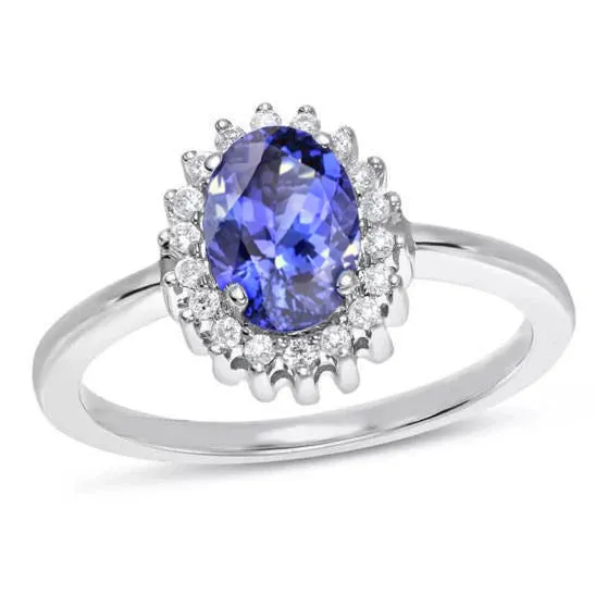 Rings GB Oval Tanzanite With Natural Earth Mined Diamonds 9 Ct Ring New Gold White 14K Rings GB Oval Tanzanite With Natural Earth Mined Diamonds 9 Ct Ring New Gold White 14K