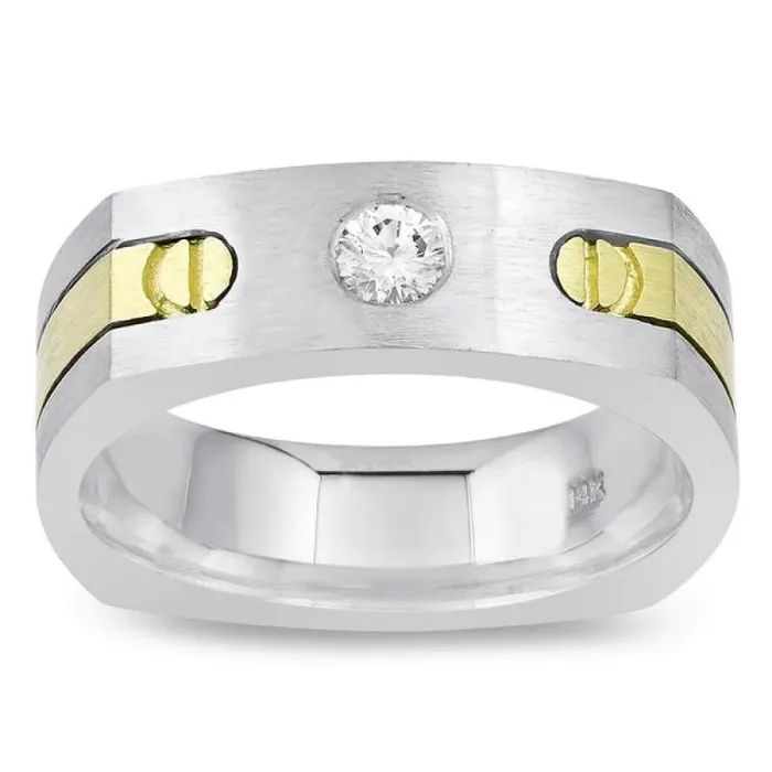 Rings GB Solitaire Euro Shank Men Ring Two Tone Round Natural Earth Mined Diamond Rings GB Solitaire Euro Shank Men Ring Two Tone Round Natural Earth Mined Diamond