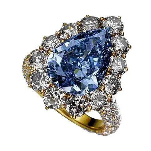 Rings GB Yellow Gold Blue Natural Earth Mined Diamond Cocktail Ring