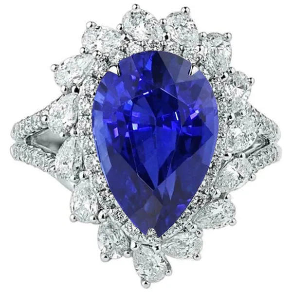 Rings HarryChadEntcom Pear Sapphire Gold Cocktail Ring