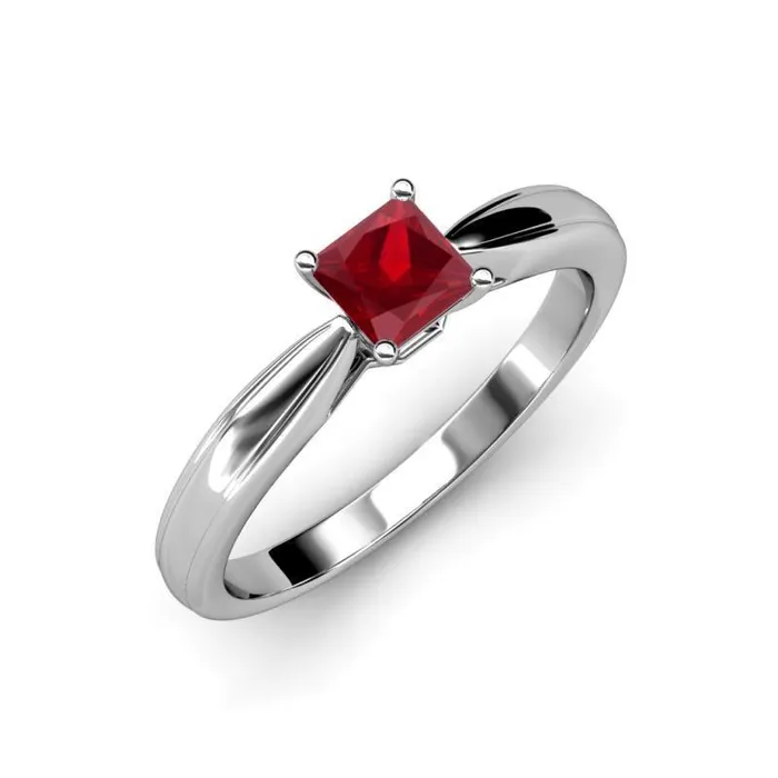 Rings Princess Cut Solitaire Ruby 2 Carat Ring 14K White Gold GB