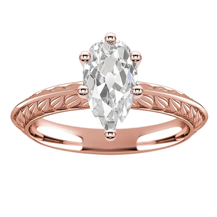 Rose Gold Solitaire Ring Pear Old Miner Real Natural Earth Mined Diamond 350 Carats Jewelry HarryChadEntcom Rings