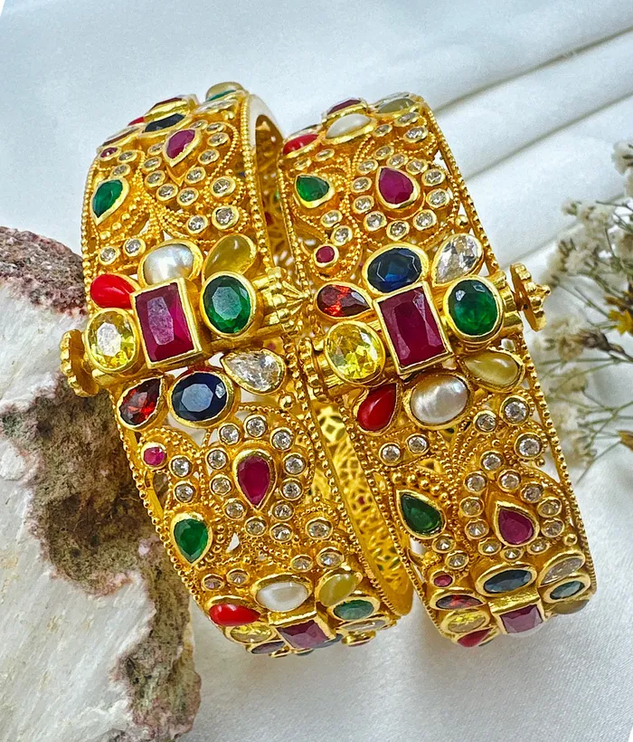 Silversmith Bracelets The Samanvaya Silver Navratna Openable Kada Bracelet Size 24