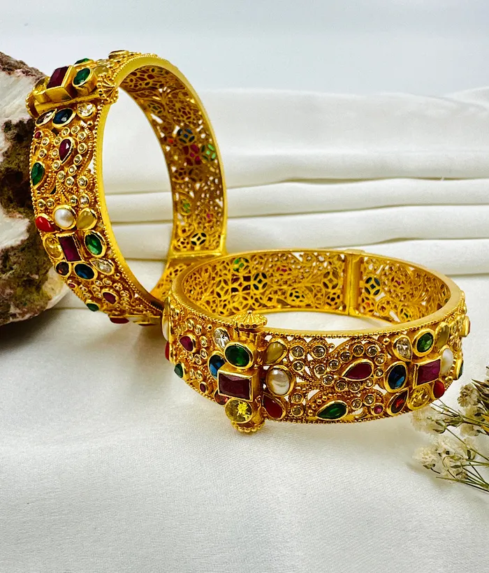 Silversmith Bracelets The Samanvaya Silver Navratna Openable Kada Bracelet Size 24