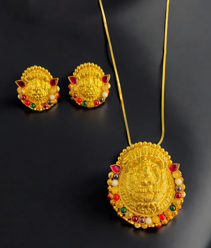 Silversmith Earrings The Abhata Silver Navaratna Lakshmi Pendant Earrings