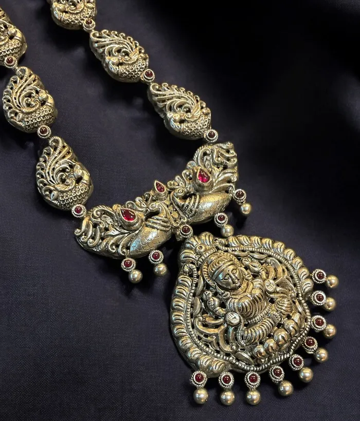 Silversmith Necklaces The Anisha Silver Lakshmi Nakkasi Necklace Oxidised Silversmith Necklaces The Anisha Silver Lakshmi Nakkasi Necklace Oxidised