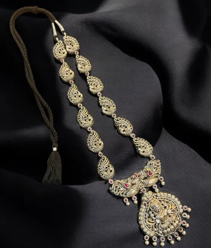 Silversmith Necklaces The Anisha Silver Lakshmi Nakkasi Necklace Oxidised