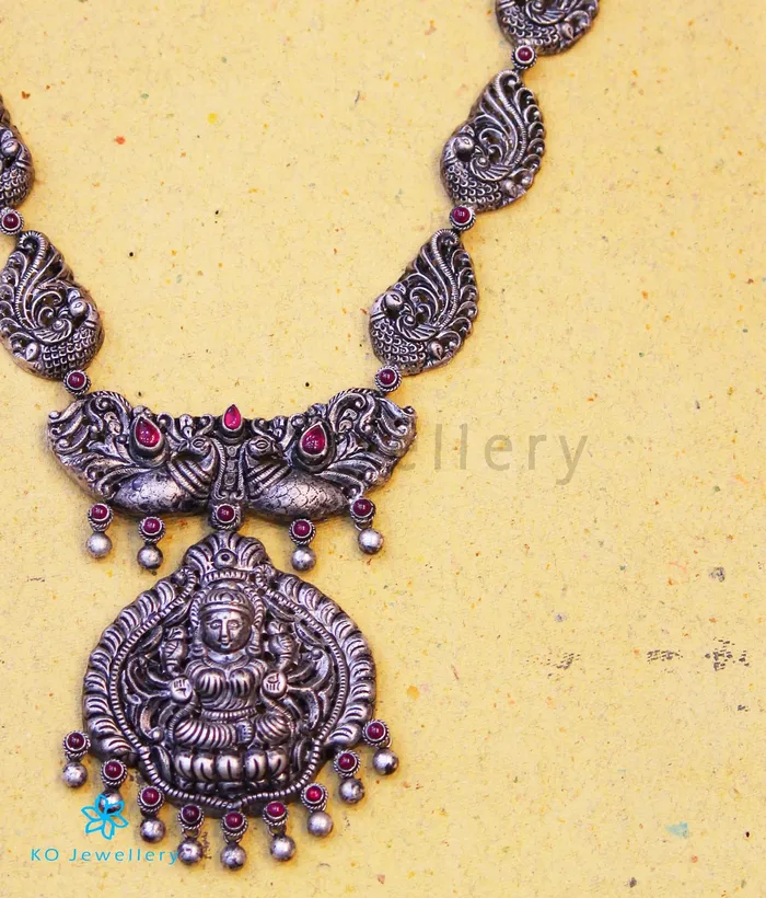 Silversmith Necklaces The Anisha Silver Lakshmi Nakkasi Necklace Oxidised