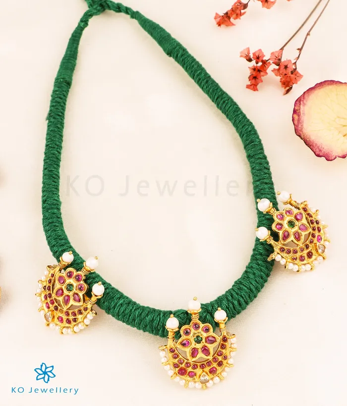 Silversmith Necklaces The Chandrodaya Silver Thread Necklace Green