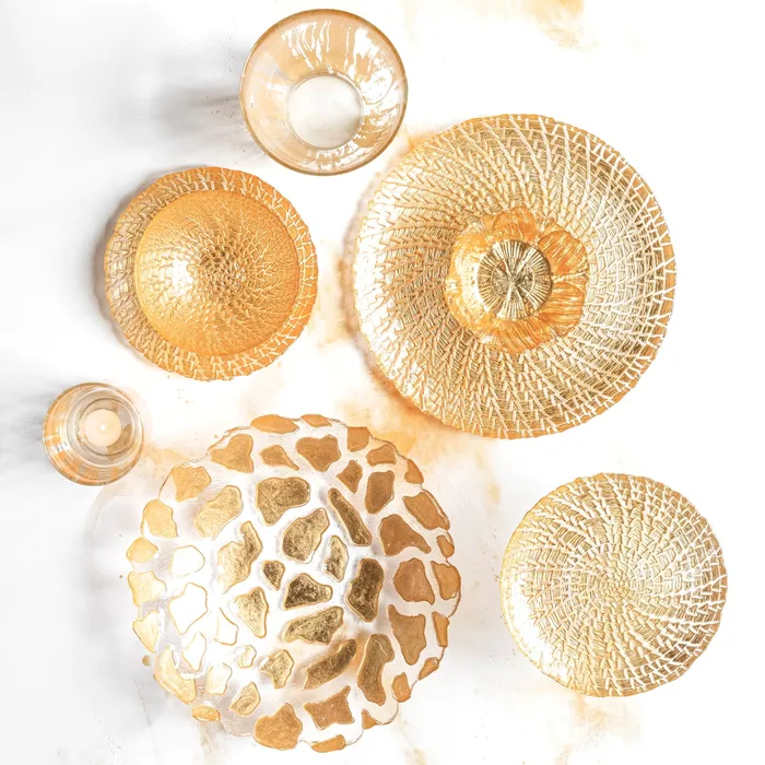 Vietri Rufolo Glass Gold Crocodile Salad Plate 85D Side Dish Dinnerware Dish Vietri PreStyled Sets Vietri Rufolo Glass Gold Crocodile Salad Plate 85D Side Dish Dinnerware Dish Vietri PreStyled Sets