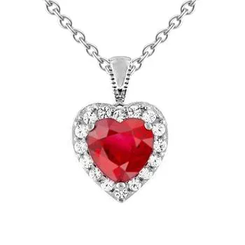 White Gold Heart Cut Red Ruby Natural Earth Mined Diamond Necklace Pendant 270 Carats GB Necklaces White Gold Heart Cut Red Ruby Natural Earth Mined Diamond Necklace Pendant 270 Carats GB Necklaces