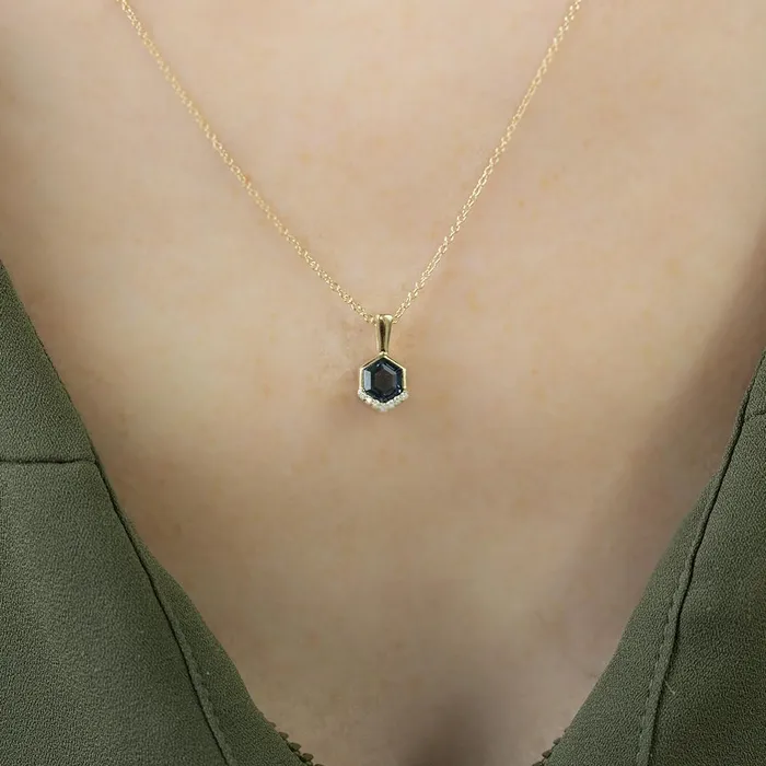 111ct Hexagon Sapphire Necklace in 14k Yellow Gold Anueva Jewelry Necklaces