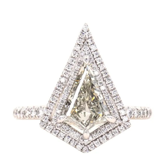 125ct GIA Kite Shaped Diamond Halo Platinum Ring and Jacket in 18k Yellow Gold Anueva Jewelry Rings