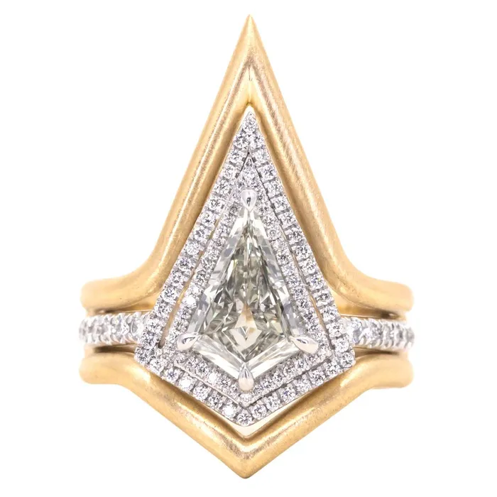 125ct GIA Kite Shaped Diamond Halo Platinum Ring and Jacket in 18k Yellow Gold Anueva Jewelry Rings