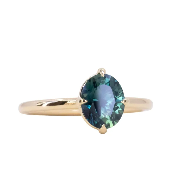 165ct Untreated Deep Teal Nigerian Oval Sapphire Four Prong Compass Set Solitaire in 18k Yellow Gold Brume PreStyled Sets