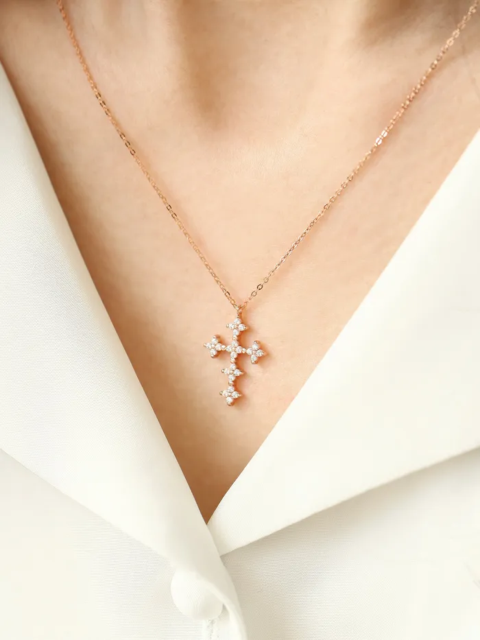 14K 18K Gold Crystal Cross Necklace MinimalBijoux Necklaces