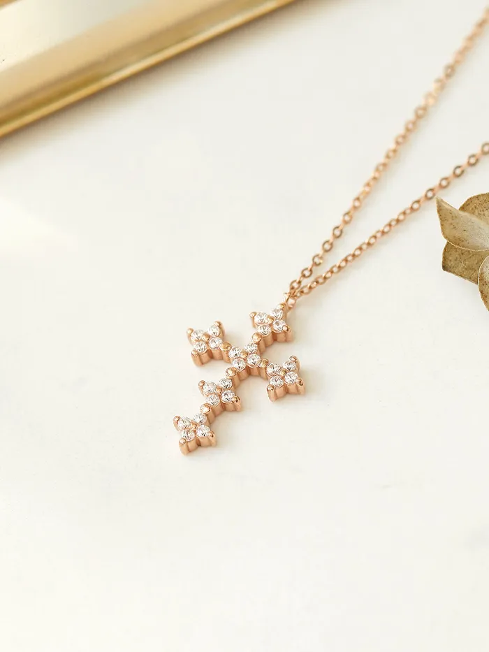 14K 18K Gold Crystal Cross Necklace MinimalBijoux Necklaces