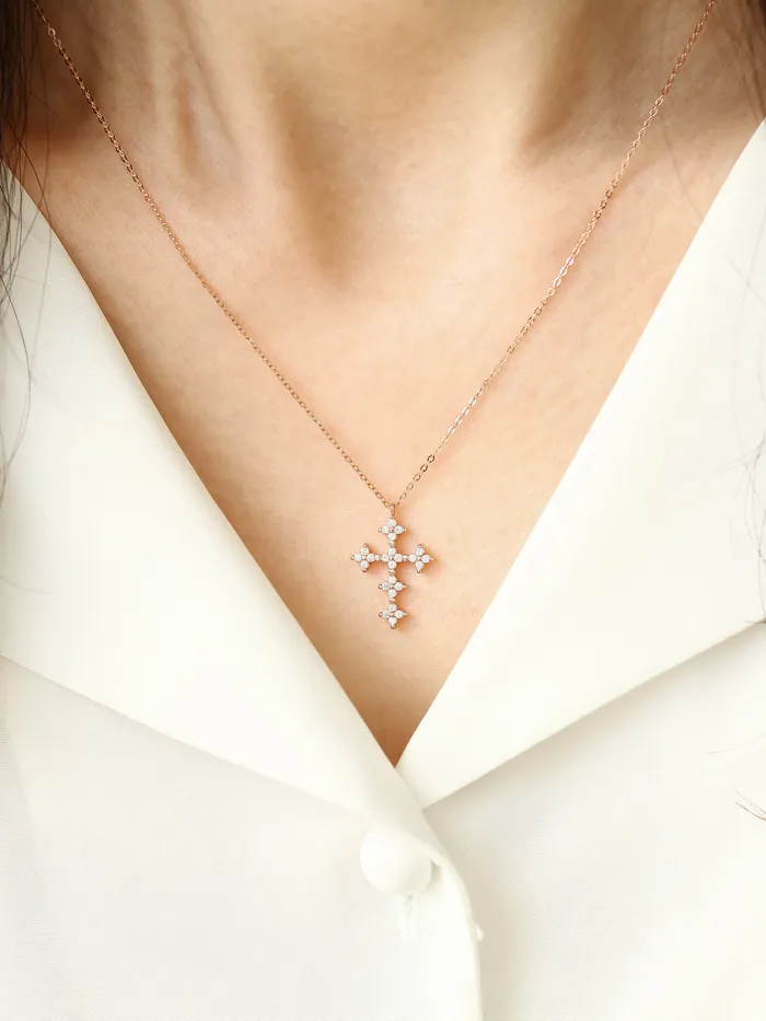 14K 18K Gold Crystal Cross Necklace MinimalBijoux Necklaces