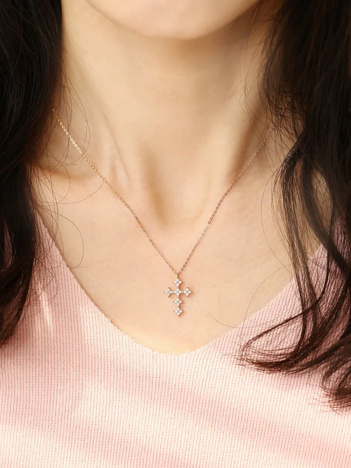 14K 18K Gold Crystal Cross Necklace MinimalBijoux Necklaces