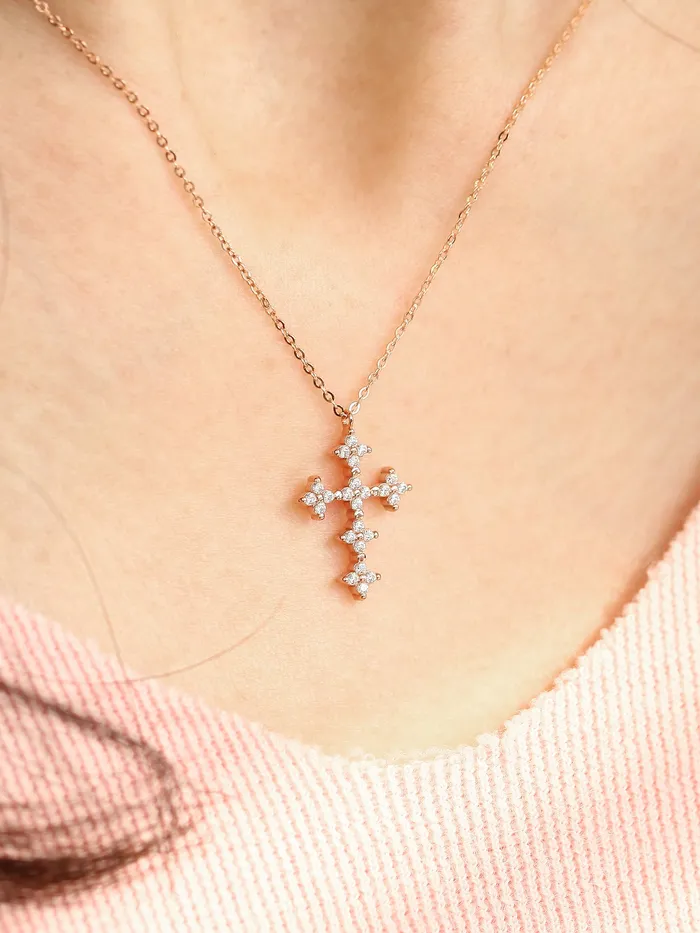 14K 18K Gold Crystal Cross Necklace MinimalBijoux Necklaces