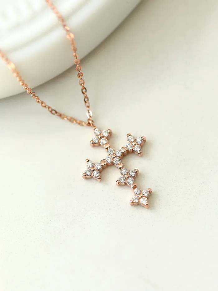 14K 18K Gold Crystal Cross Necklace MinimalBijoux Necklaces