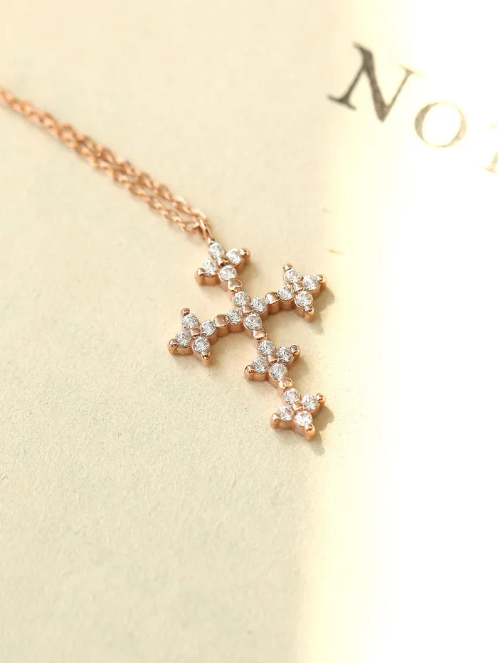 14K 18K Gold Crystal Cross Necklace MinimalBijoux Necklaces