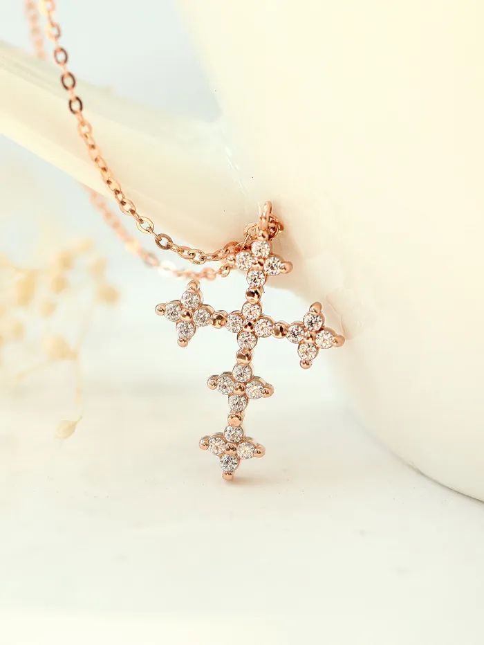 14K 18K Gold Crystal Cross Necklace MinimalBijoux Necklaces