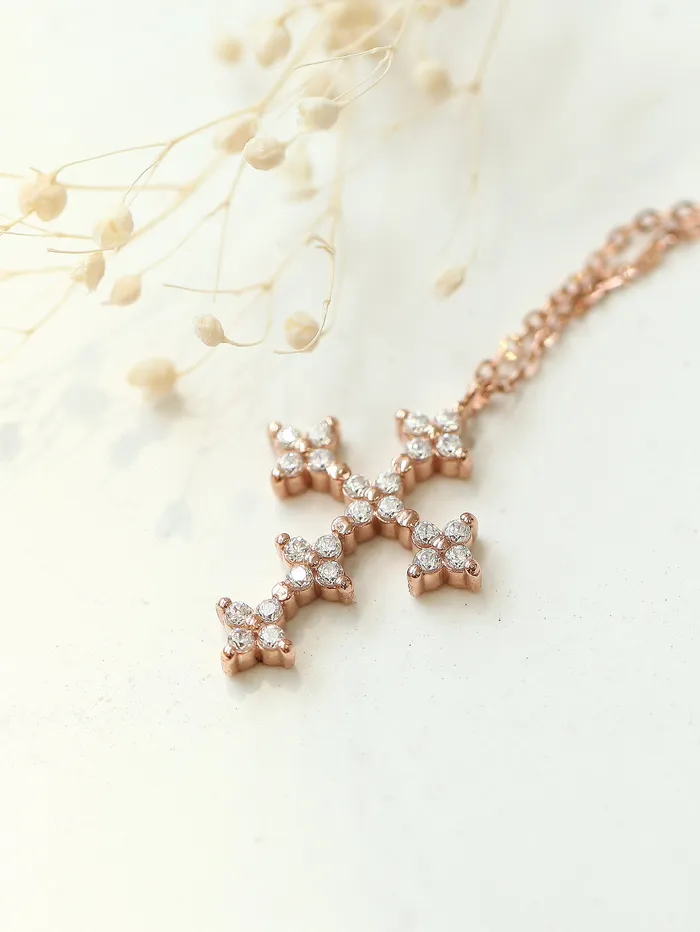 14K 18K Gold Crystal Cross Necklace MinimalBijoux Necklaces