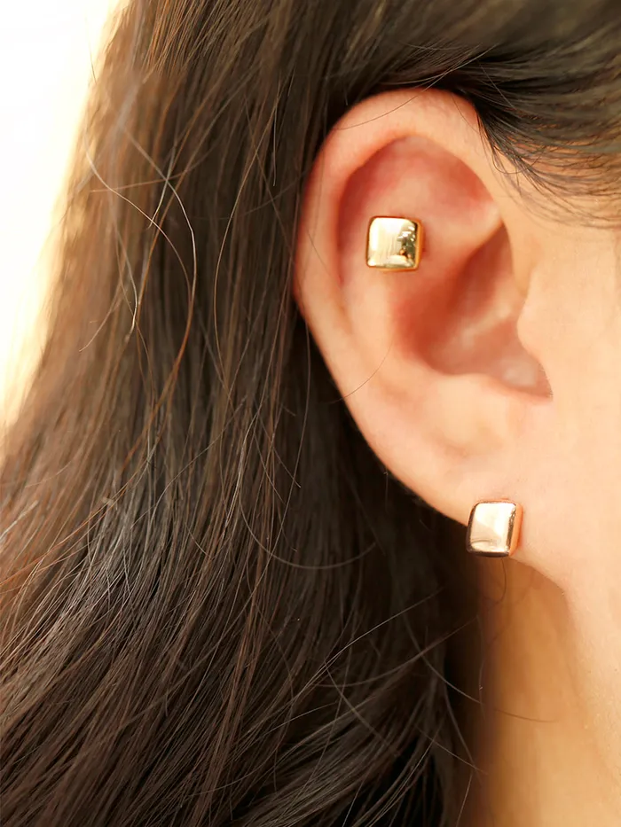 14K Gold Bold Square Cartilage Earring 18G16G MinimalBijoux Earrings
