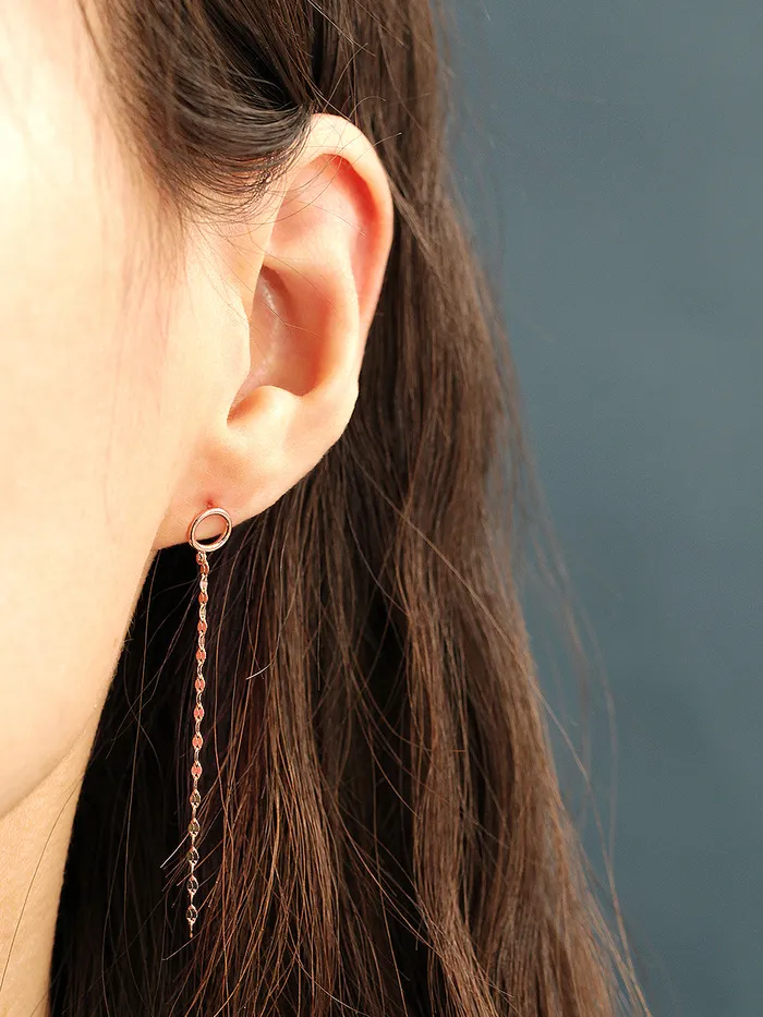 14K Gold Cutting Drop Chain Circle Earring 20G18G16G MinimalBijoux Earrings