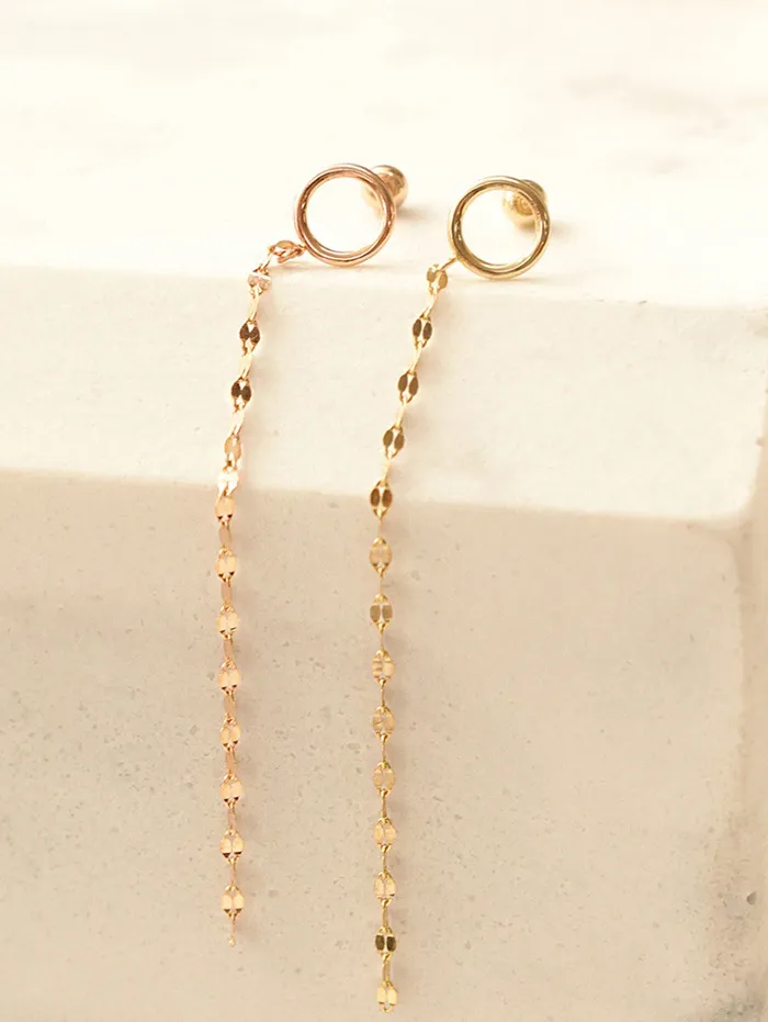 14K Gold Cutting Drop Chain Circle Earring 20G18G16G MinimalBijoux Earrings