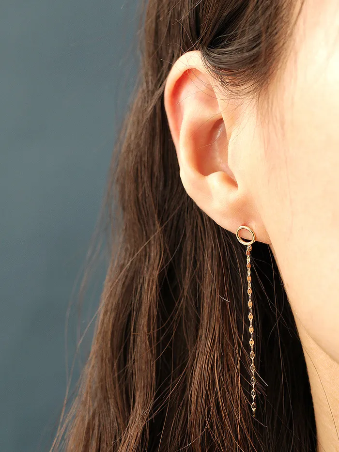 14K Gold Cutting Drop Chain Circle Earring 20G18G16G MinimalBijoux Earrings