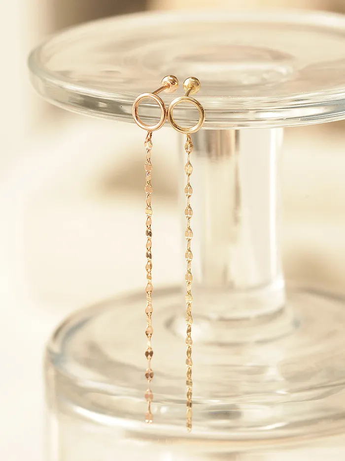 14K Gold Cutting Drop Chain Circle Earring 20G18G16G MinimalBijoux Earrings