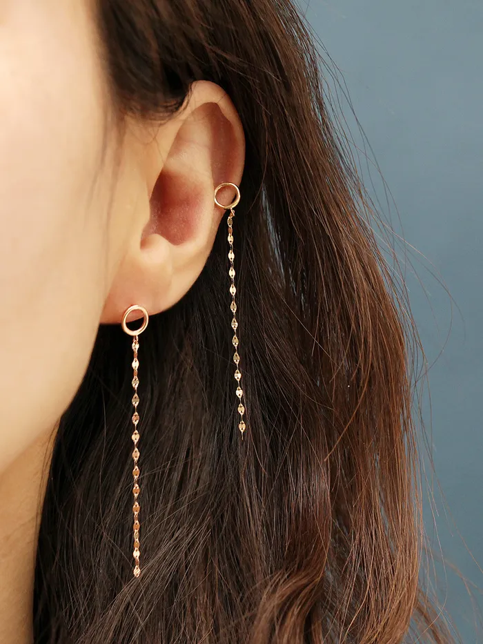 14K Gold Cutting Drop Chain Circle Earring 20G18G16G MinimalBijoux Earrings