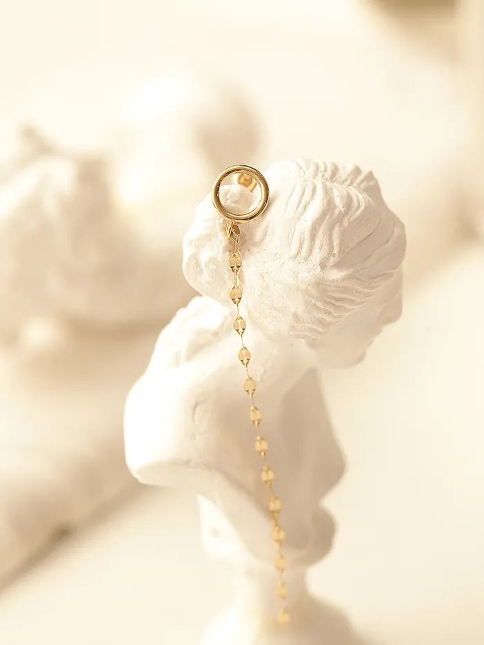 14K Gold Cutting Drop Chain Circle Earring 20G18G16G MinimalBijoux Earrings
