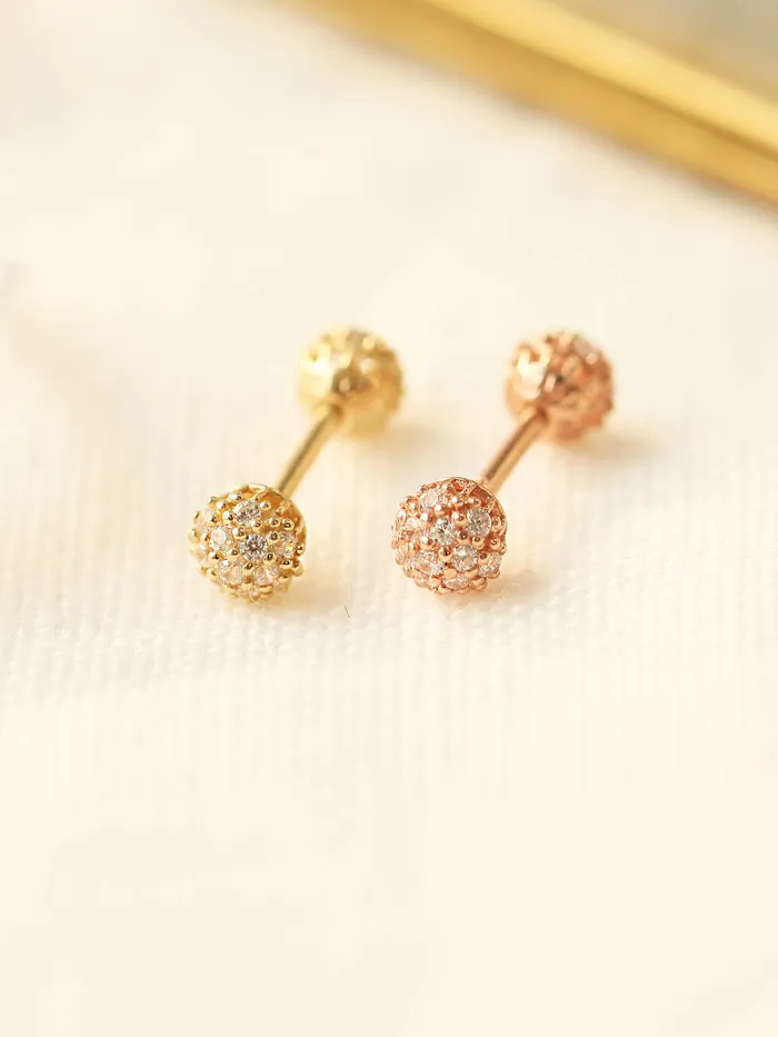 14K Gold Double Cubic Ball Cartilage Earring 18G MinimalBijoux Earrings