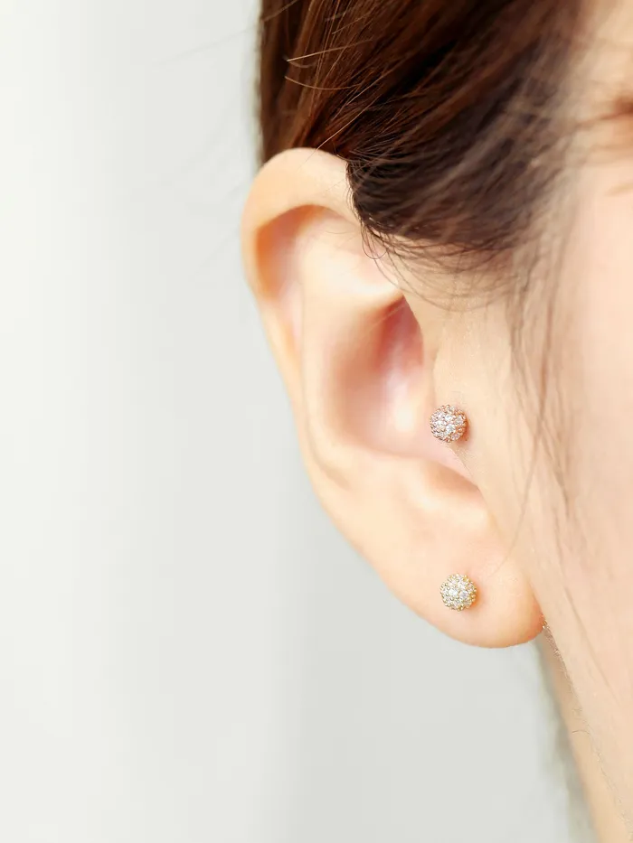 14K Gold Double Cubic Ball Cartilage Earring 18G MinimalBijoux Earrings
