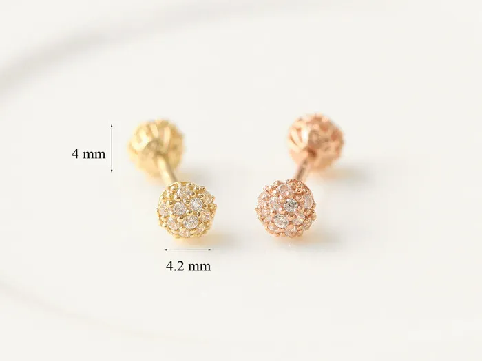 14K Gold Double Cubic Ball Cartilage Earring 18G MinimalBijoux Earrings