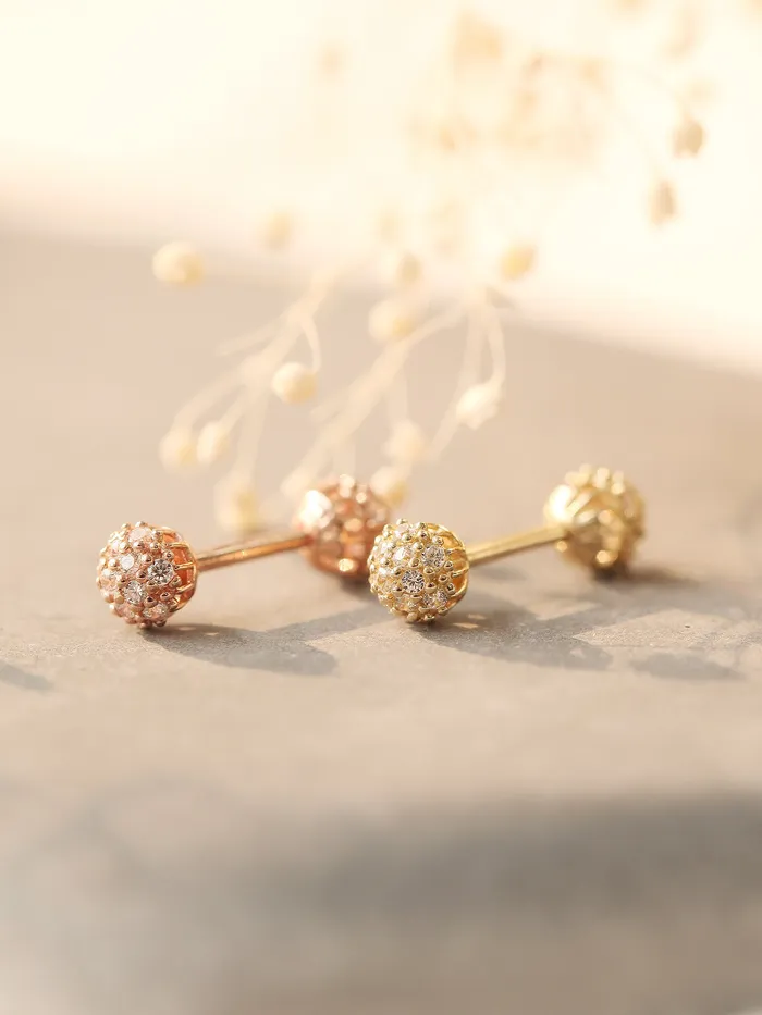 14K Gold Double Cubic Ball Cartilage Earring 18G MinimalBijoux Earrings
